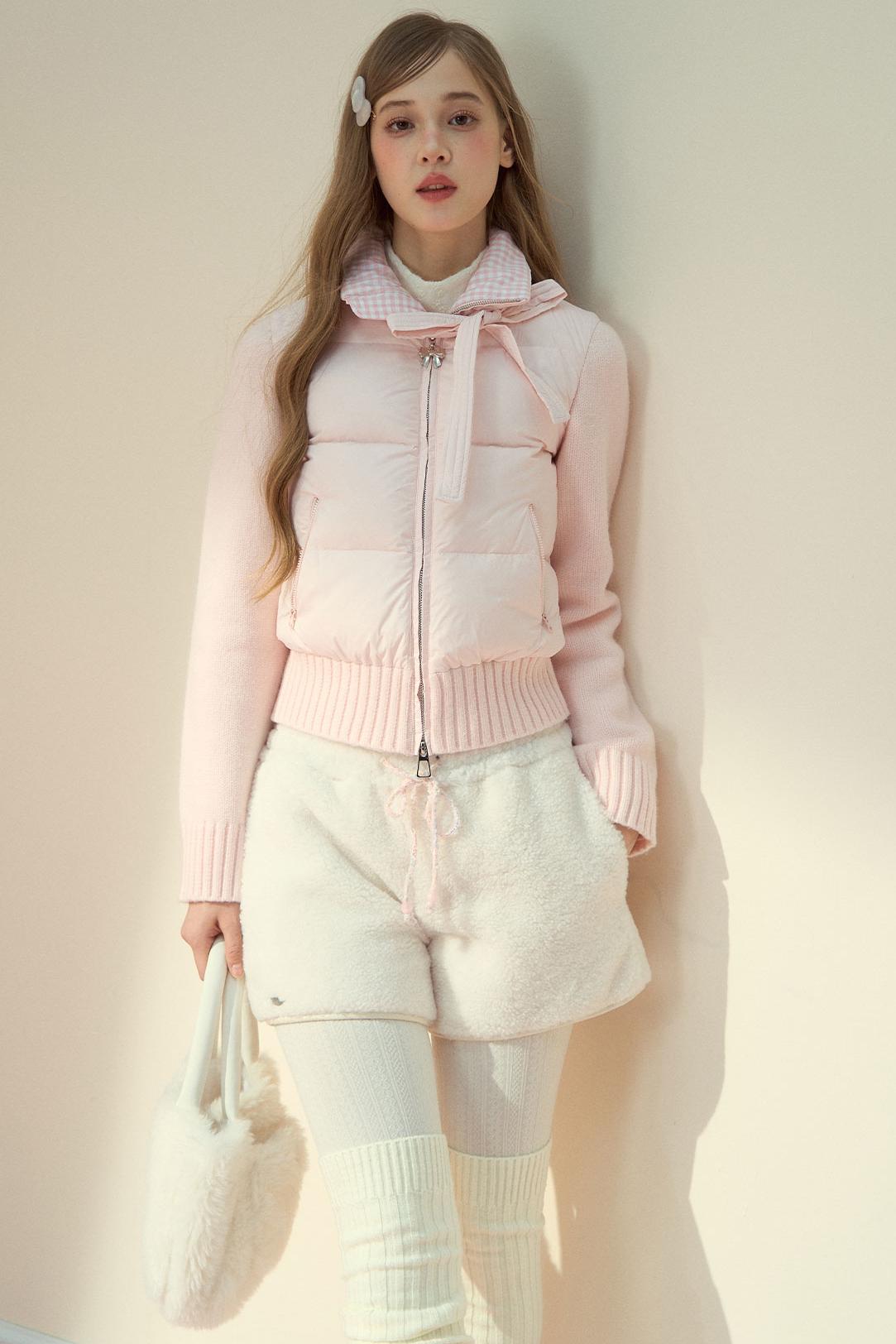 Pink Cloud Knitted Down Jacket