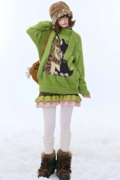 Retro Cat Pattern Sweater