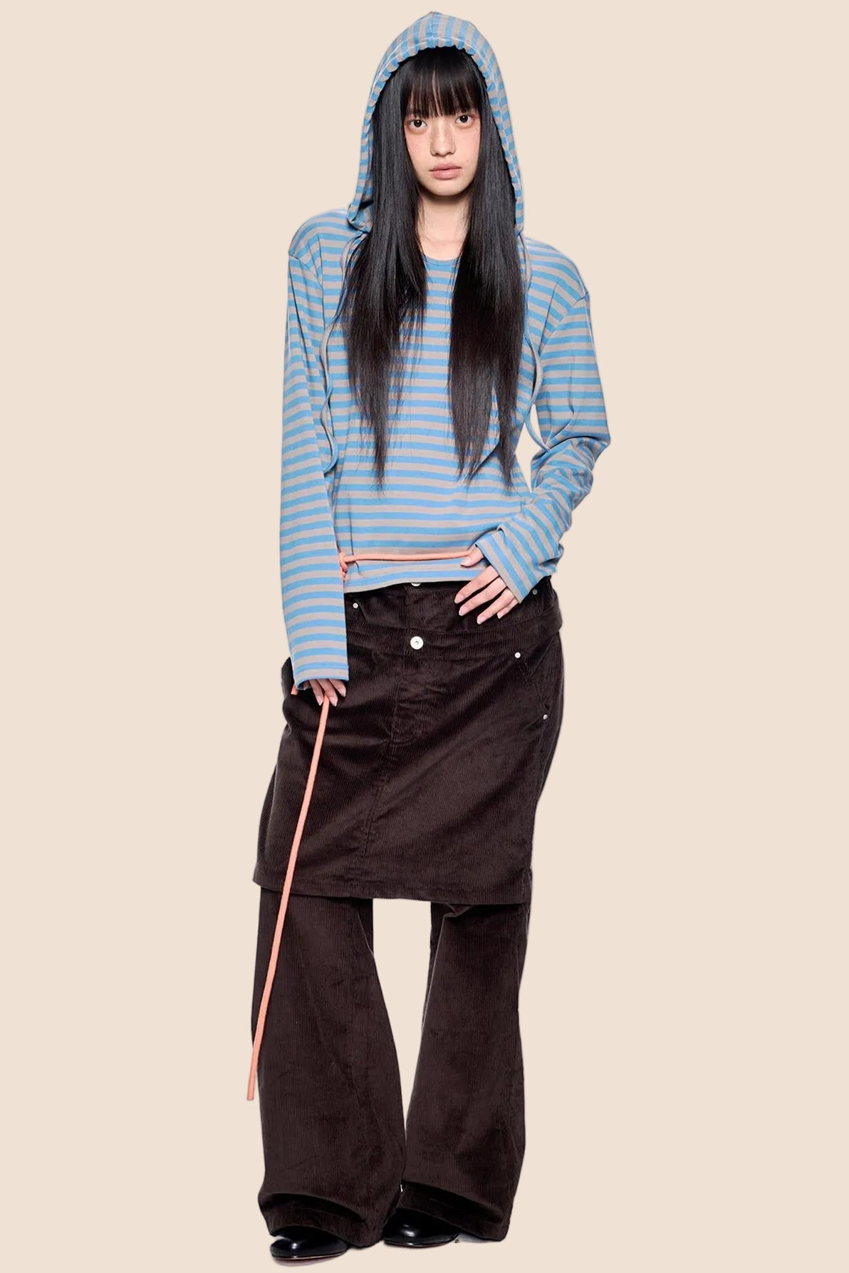 Striped Color-Block Hooded Top