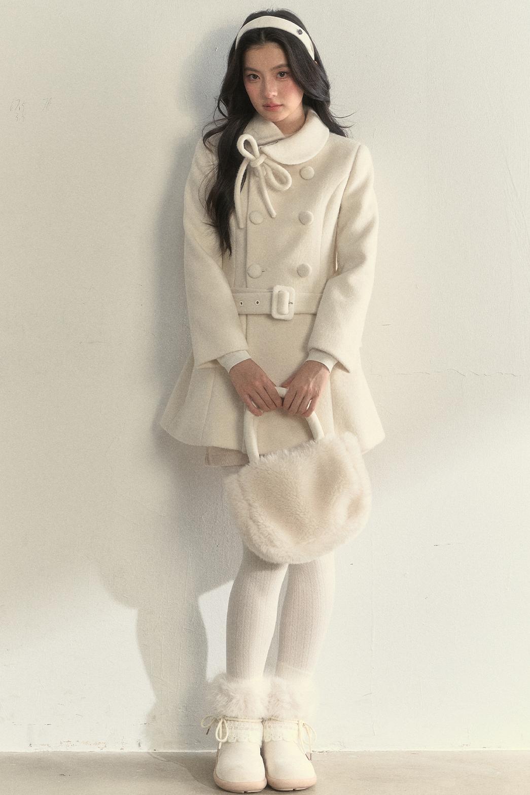 Gentle Lady Double-Breasted Mid-Length Coat Set-Up