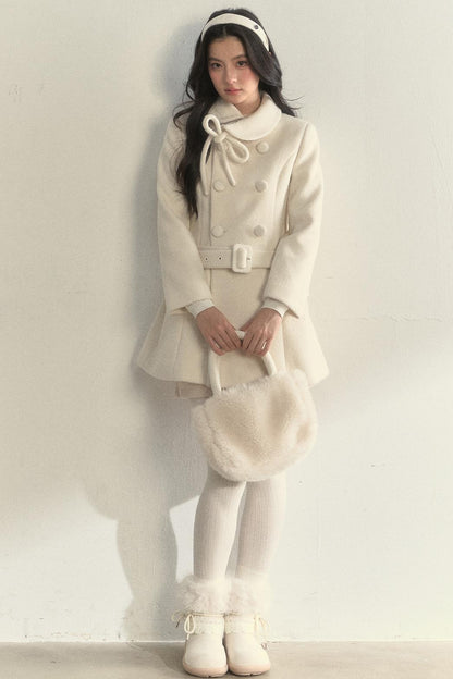 Gentle Lady Double-Breasted Mid-Length Coat Set-Up