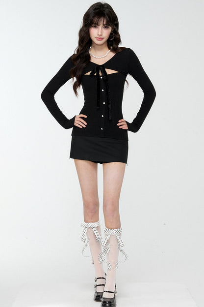 Black Hollow-Out Knitted Sweater