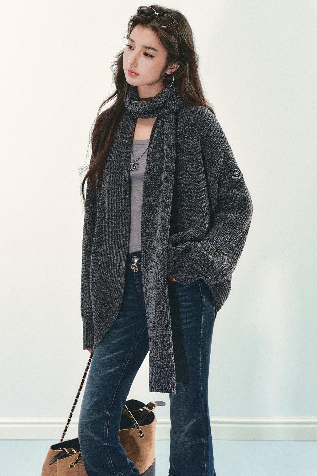 Chenille Knit Scarf Cardigan