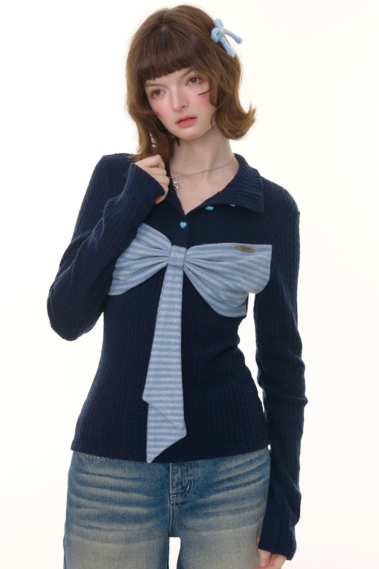 Autumn Bow Turtleneck Knitted Sweater