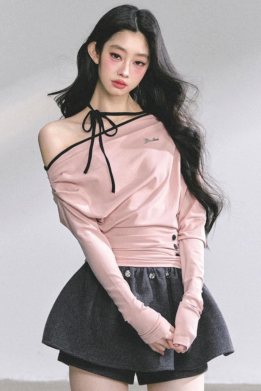 Korean Autumn Gray Halterneck Top