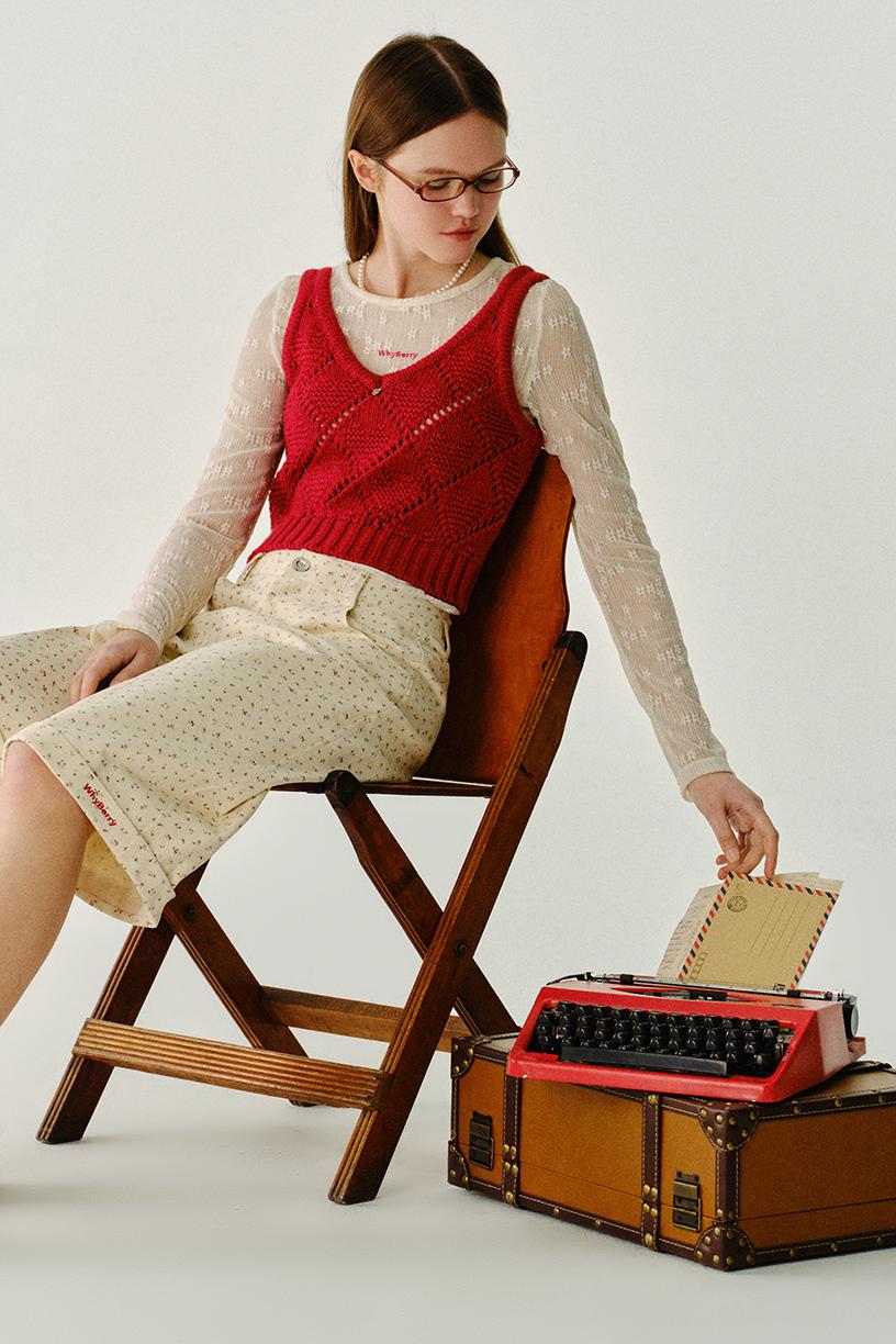 채워진 모찌 울 니트 조끼 