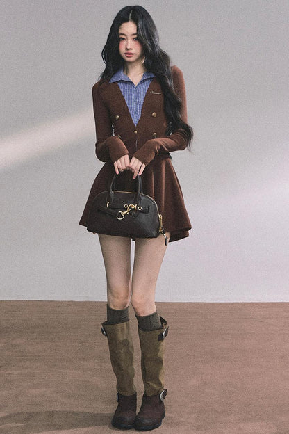 French Plaid Knitted Dress