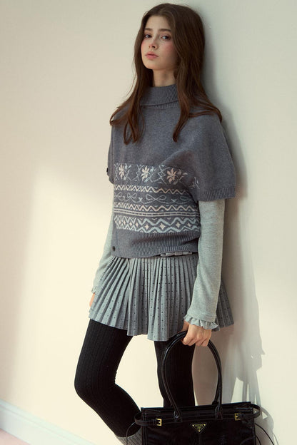 Gray Wool Polka Dot Pleated Skirt