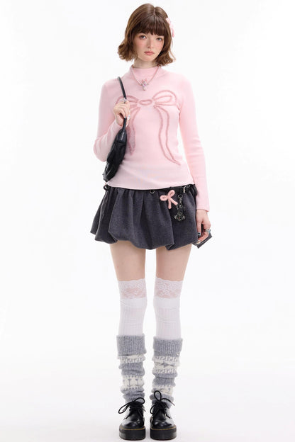 Autumn Bow Slim Knit Shirt