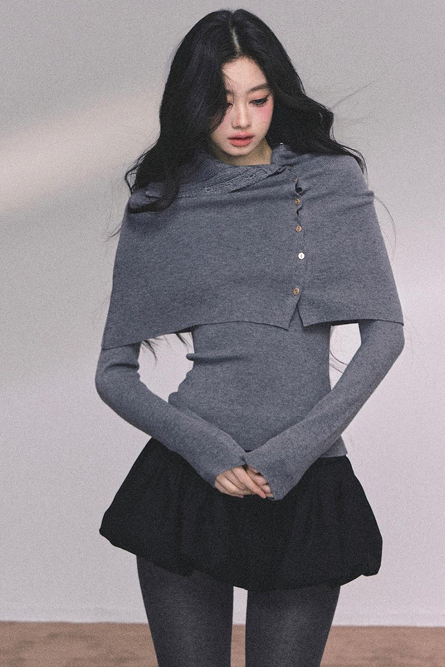 Korean Knit T-Shirt Shawl Set