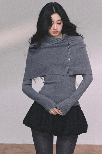 Korean Knit T-Shirt Shawl Set