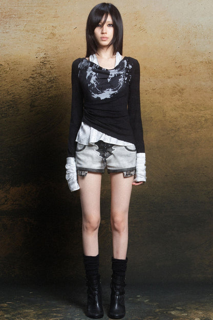 Punk Rebel Knit Two-Tone Neck Top