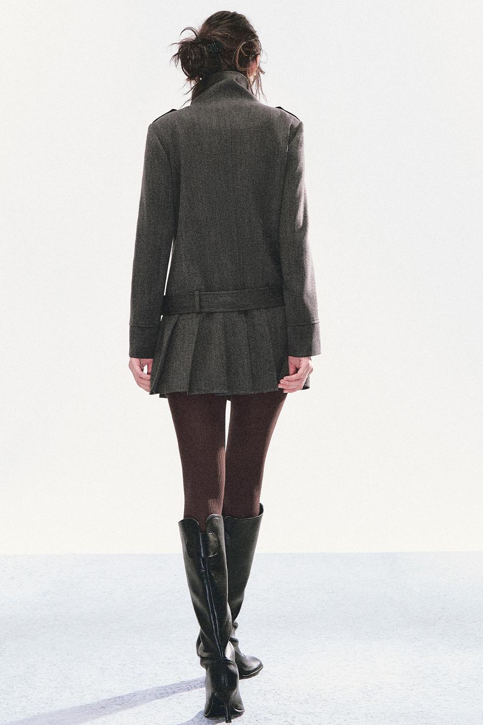 Stand Collar Pleated Coat Dress