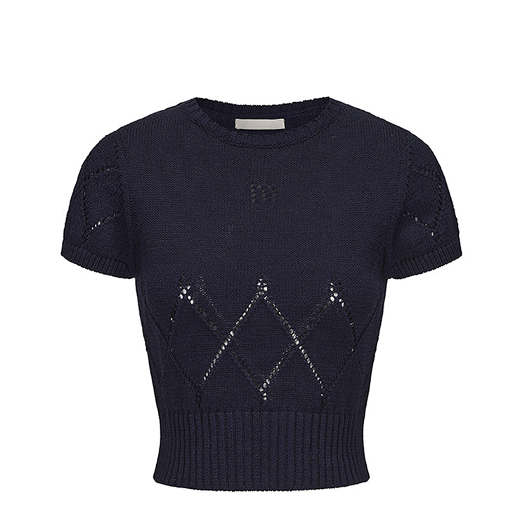 White- Navy Knit Tee