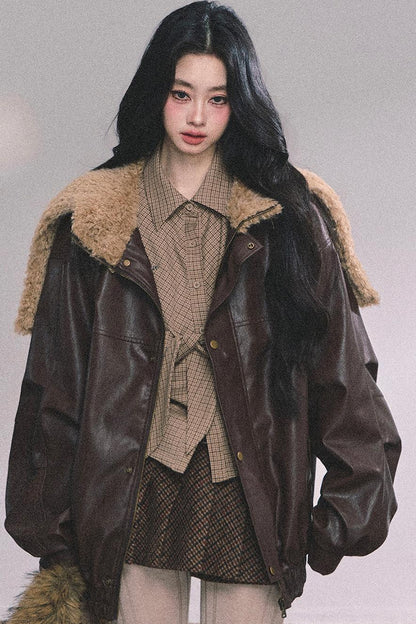 Autumn Navy Lambswool Leather Jacket