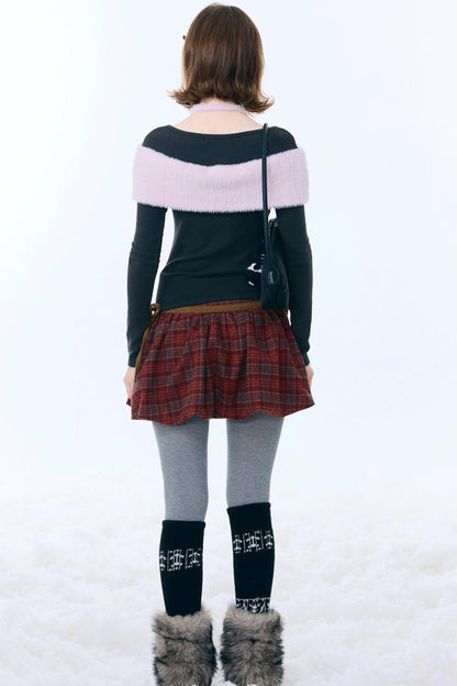 Retro Plaid Drawstring Skirt