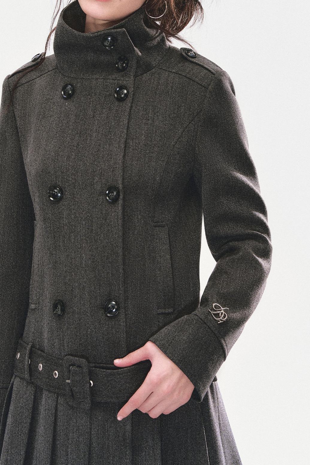 Stand Collar Pleated Coat Dress