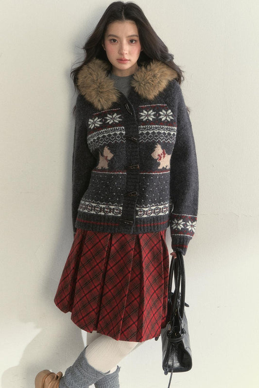 Dark Gray Fair Isle Knitted Jacket Set-Up