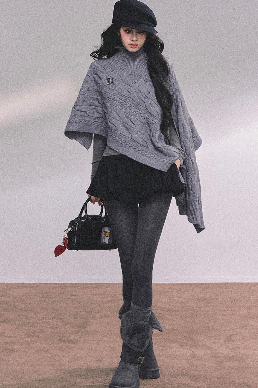 Twist Gray Knit Sweater Cloak