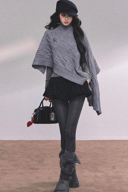 Twist Gray Knit Sweater Cloak