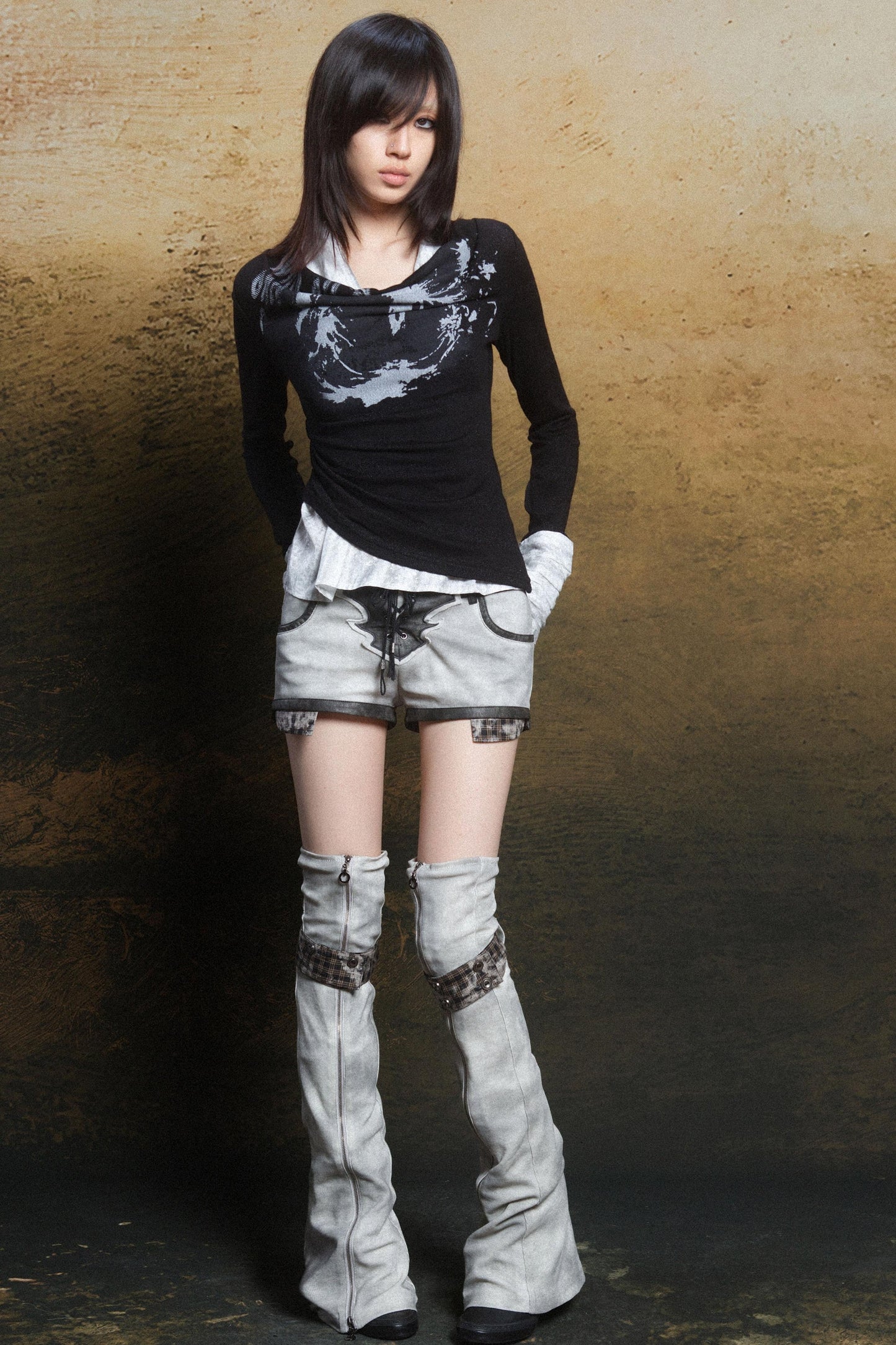 Punk Rebel Knit Two-Tone Neck Top