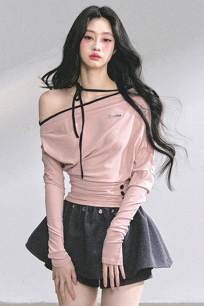 Korean Autumn Gray Halterneck Top