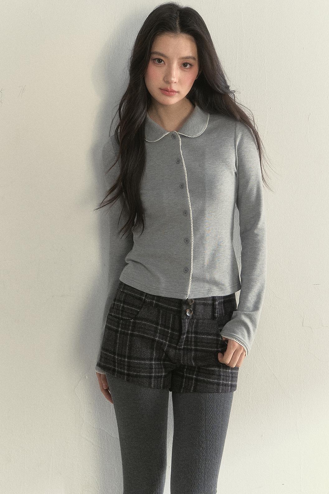 Pink and Gray Doll Collar Top