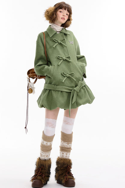 American Retro Bow Pocket Woolen Coat