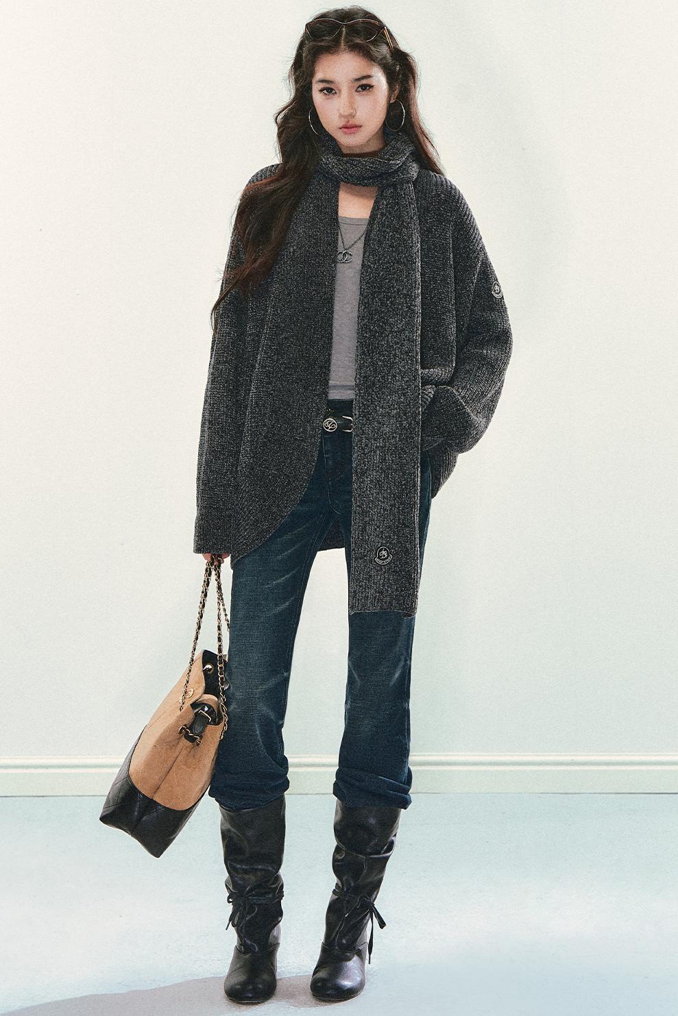 Chenille Knit Scarf Cardigan