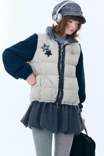 Star Print Color-Blocking Cotton Coat