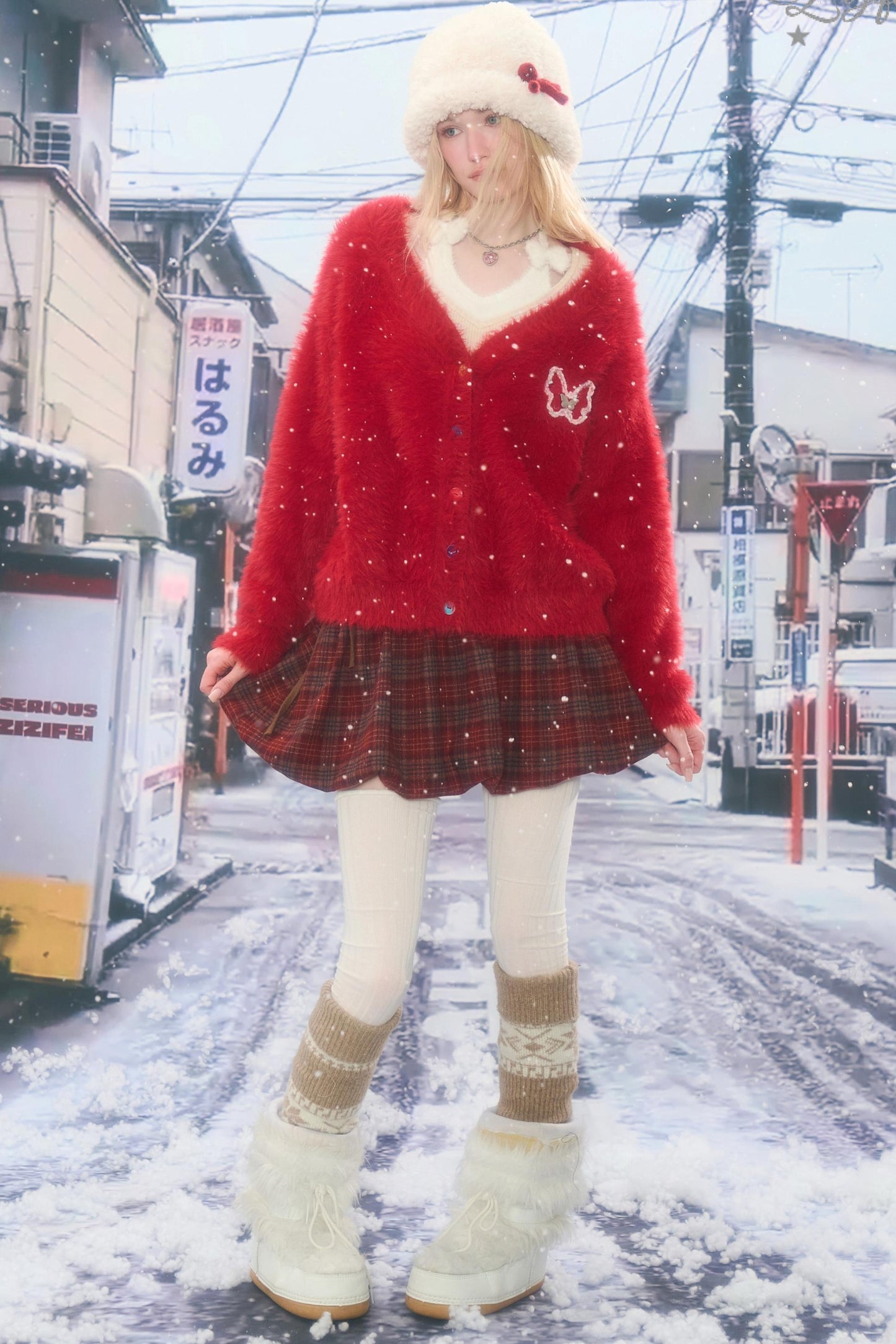 American-Style Red Cardigan Sweater