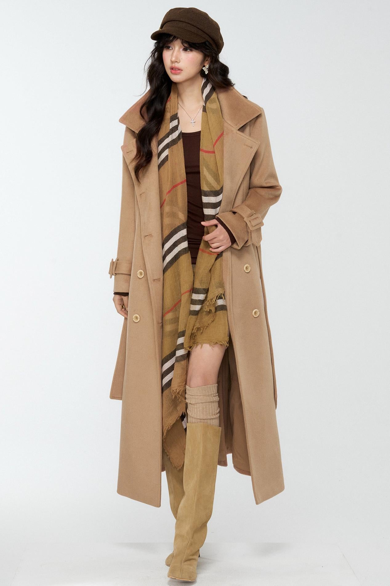 Coffee-Colored Woolen Cloak Coat Set-Up