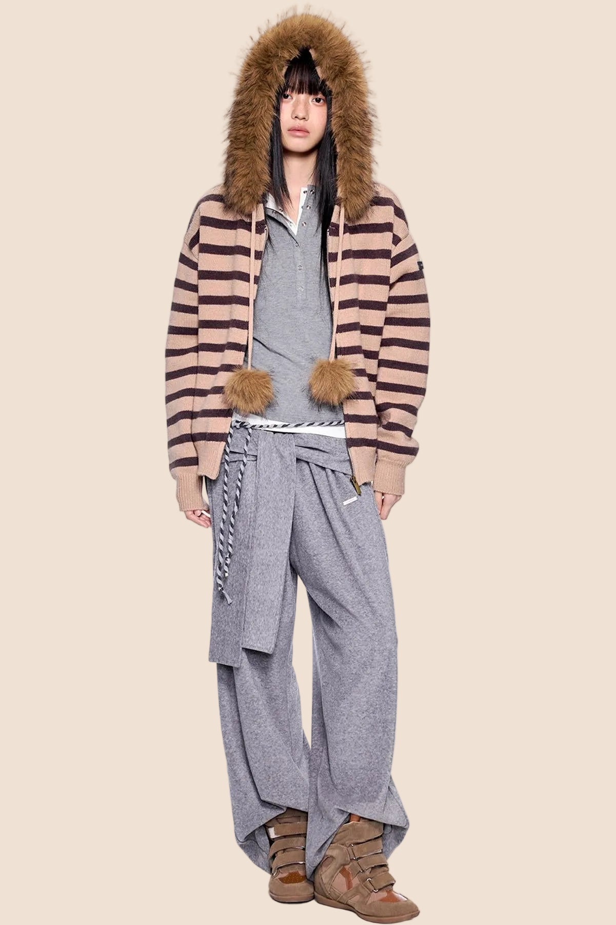 Tie-Up Structured Drape Pants