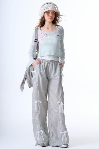 Haze Blue Bow-Detail Sunshade Top