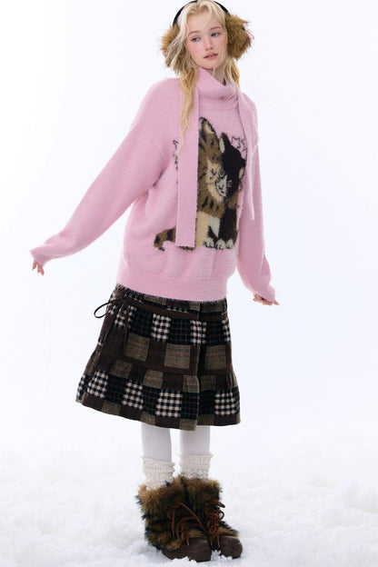 Dark Brown Plaid Skirt