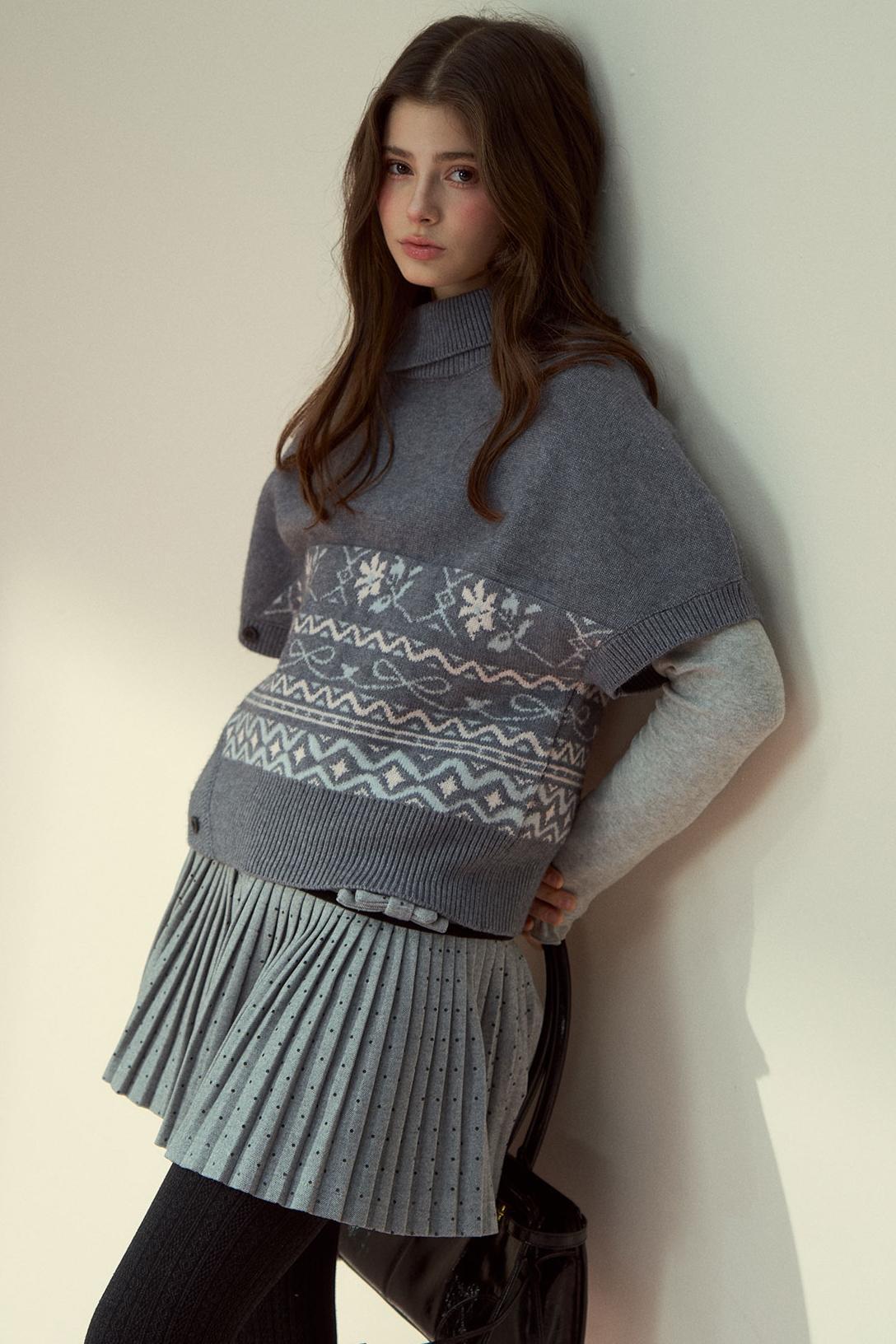 Gray Wool Polka Dot Pleated Skirt