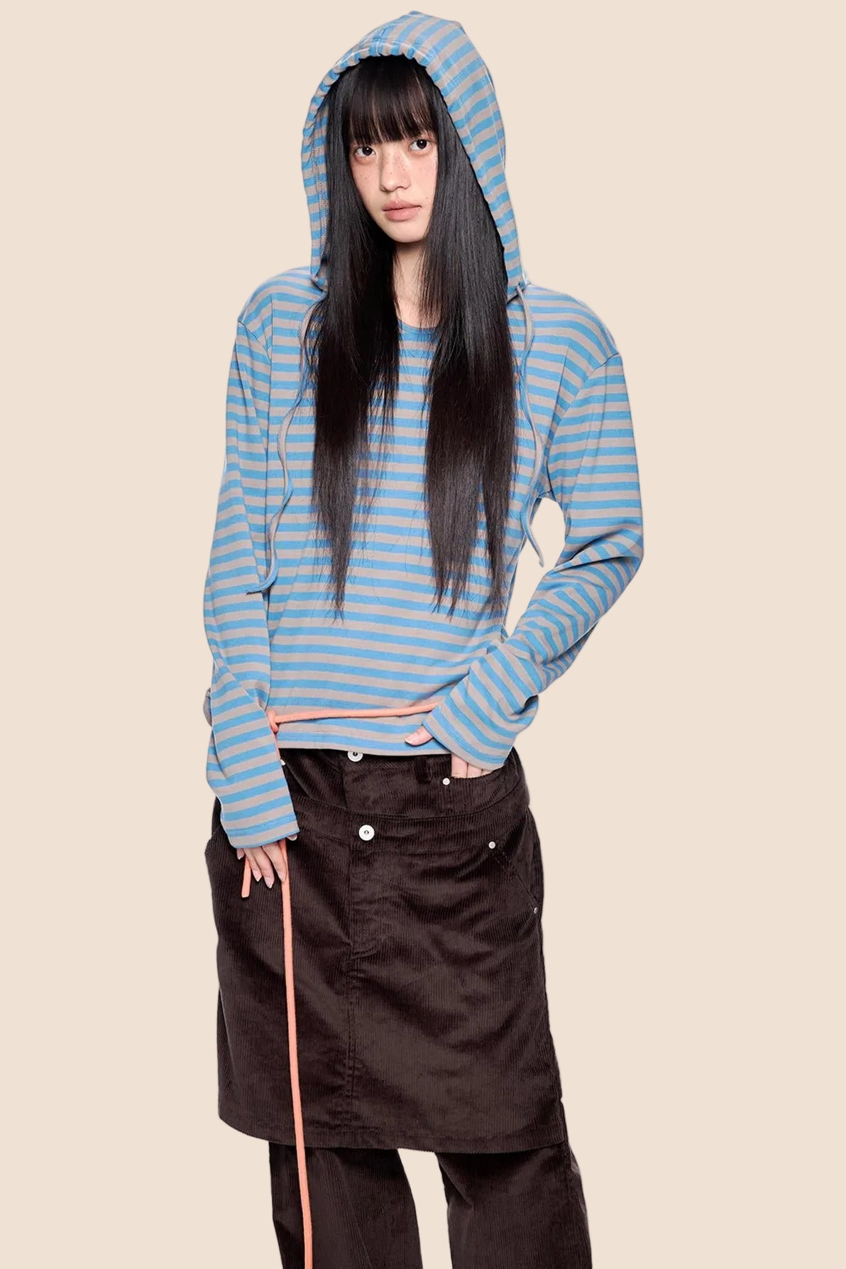 Striped Color-Block Hooded Top