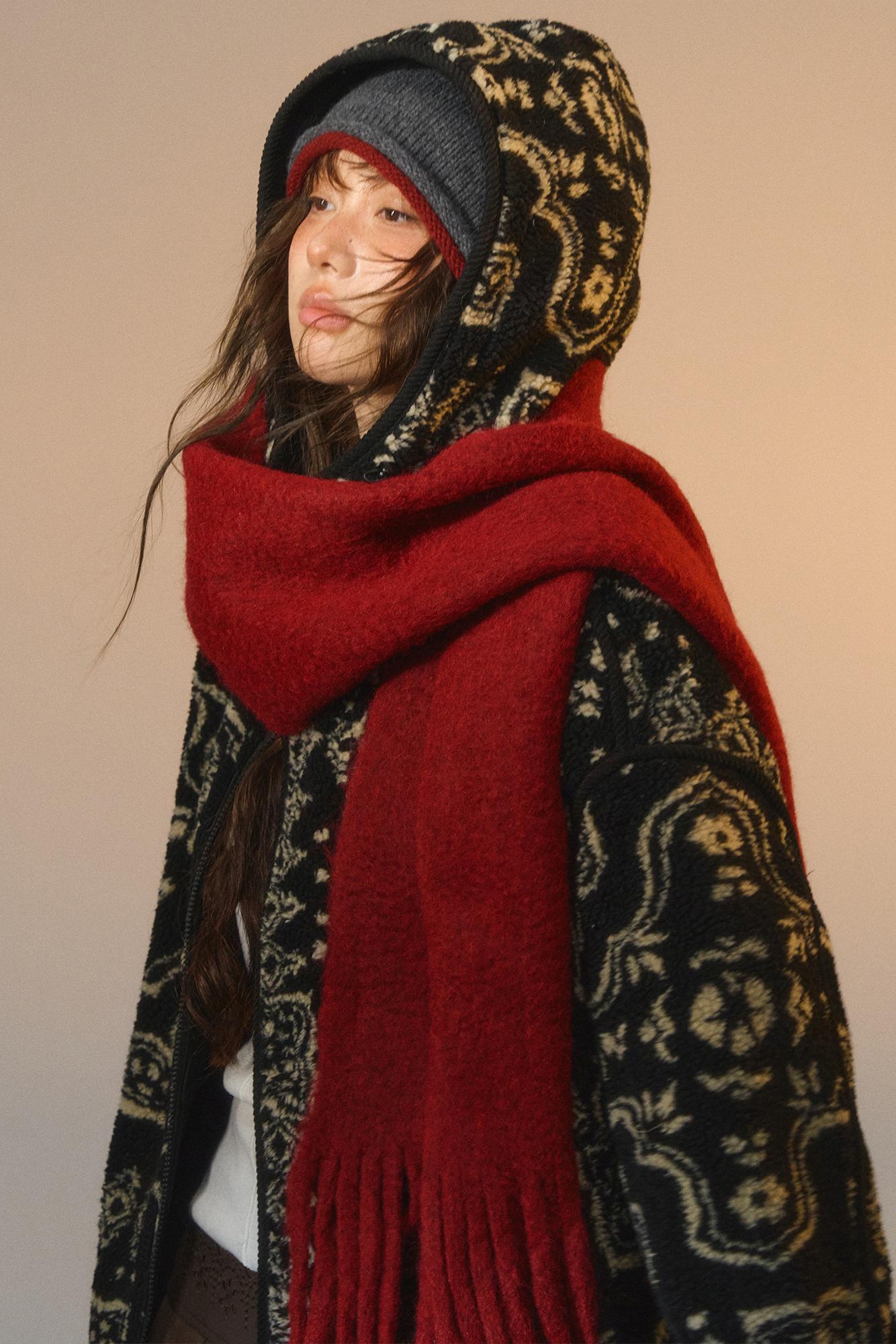 Jacquard Fleece Hooded Jacket