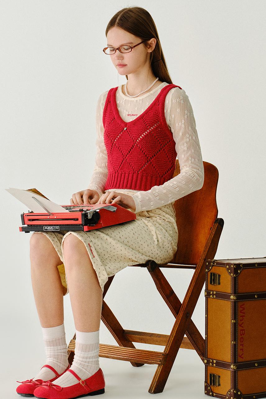 채워진 모찌 울 니트 조끼 