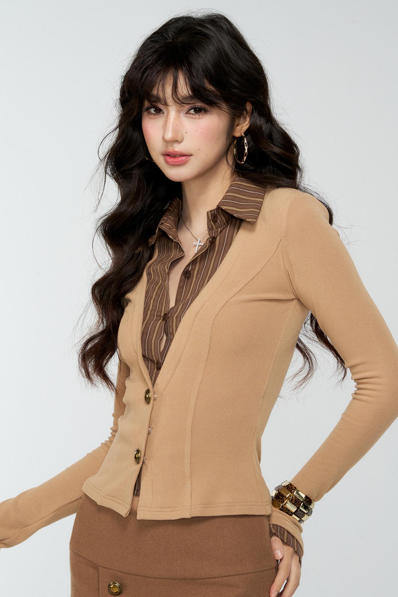 Coffee Knit Two-Piece Top Set-Up