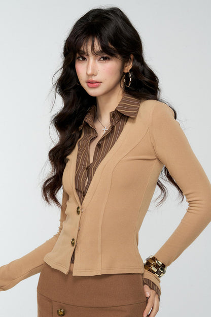 Coffee Knit Two-Piece Top Set-Up