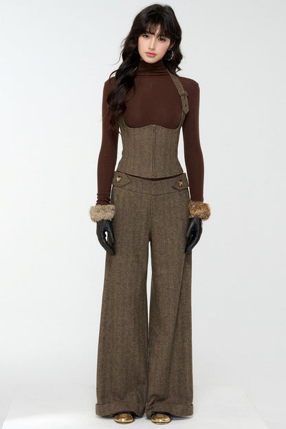 Elegant Woolen Tweed Vest Pants Set-Up