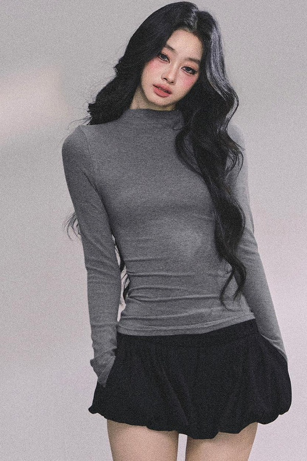 Semi-High-Neck Long-Sleeved Autumn Inner T-Shirt Top