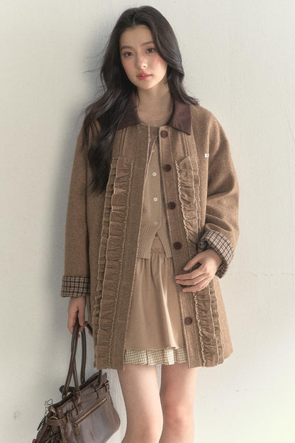 Vintage Khaki Houndstooth Wool Coat