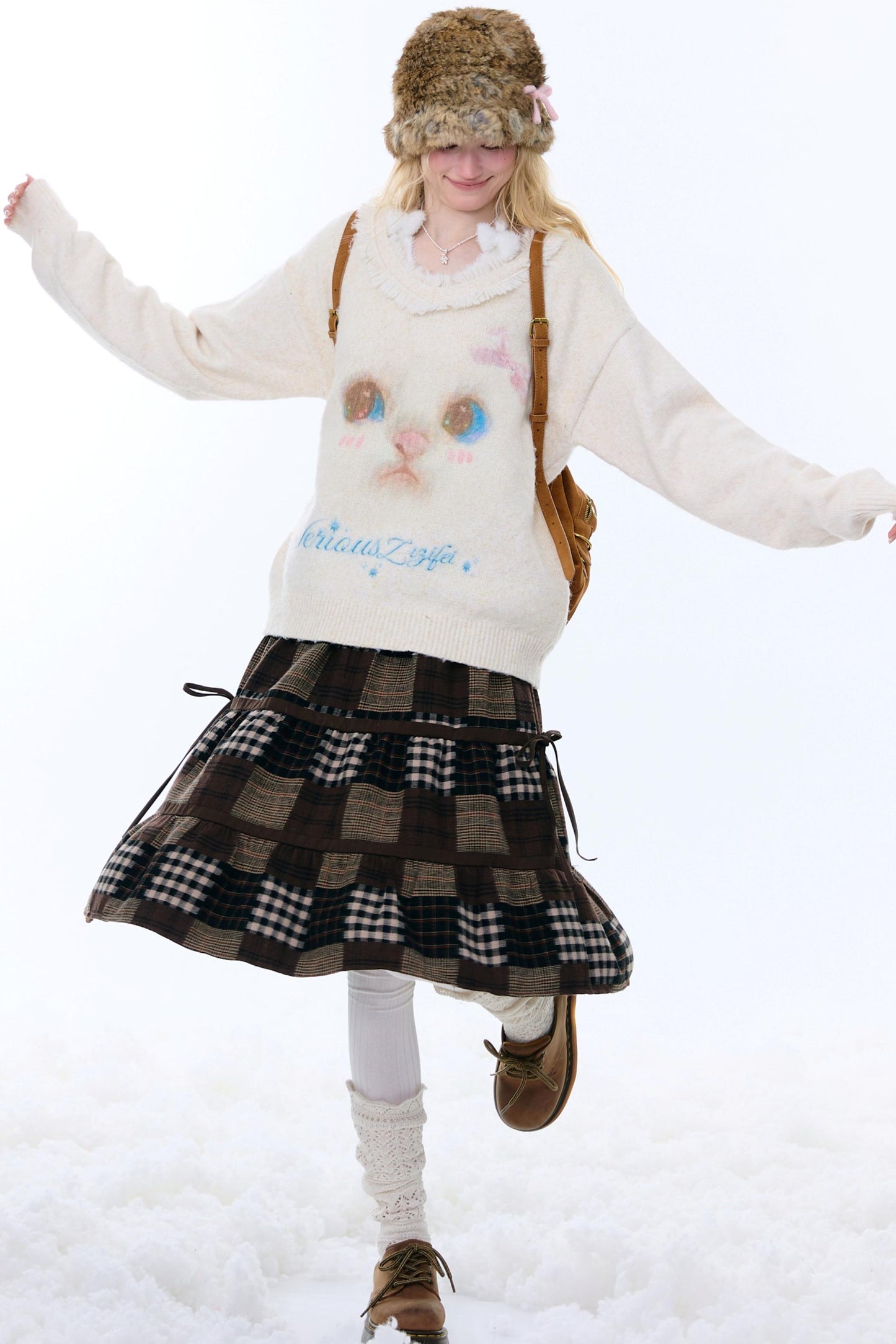 American Retro Cat Plush Sweater