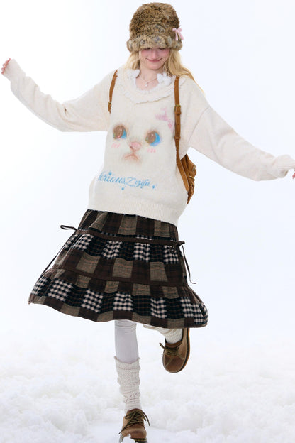 American Retro Cat Plush Sweater