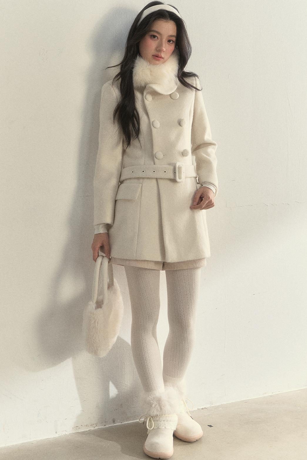 Gentle Lady Double-Breasted Mid-Length Coat Set-Up