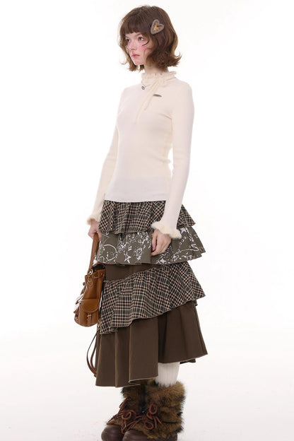 Bow-Knot Ruffled Knit Top