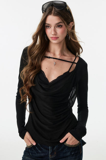 Swing Chiffon V-neck Long Sleeve Shirt
