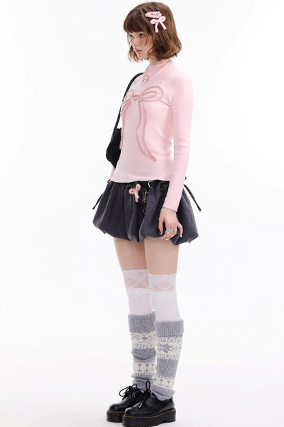 Autumn Bow Slim Knit Shirt